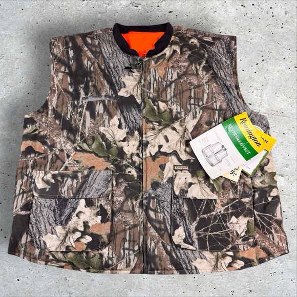 NOS Vintage Remington‎ Mossy Oak Camo Vest Men's Large Reversible Hunting 90s